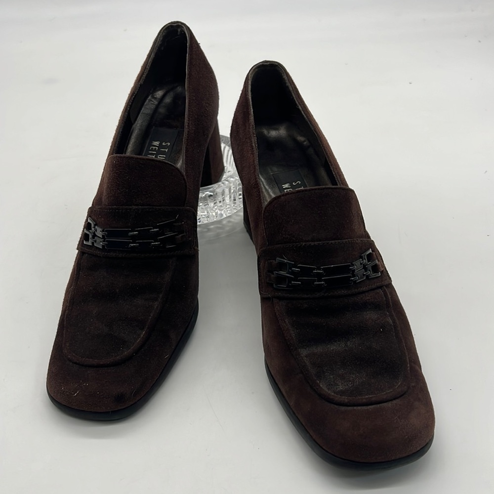 Stuart Weitzman Dark Brown Suede Pumps with Chucky Heel size 9